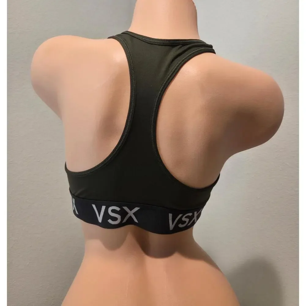 Victoria's Secret VSX Vintage 2016 Racerback Sports Bra Logo Olive Green Size L